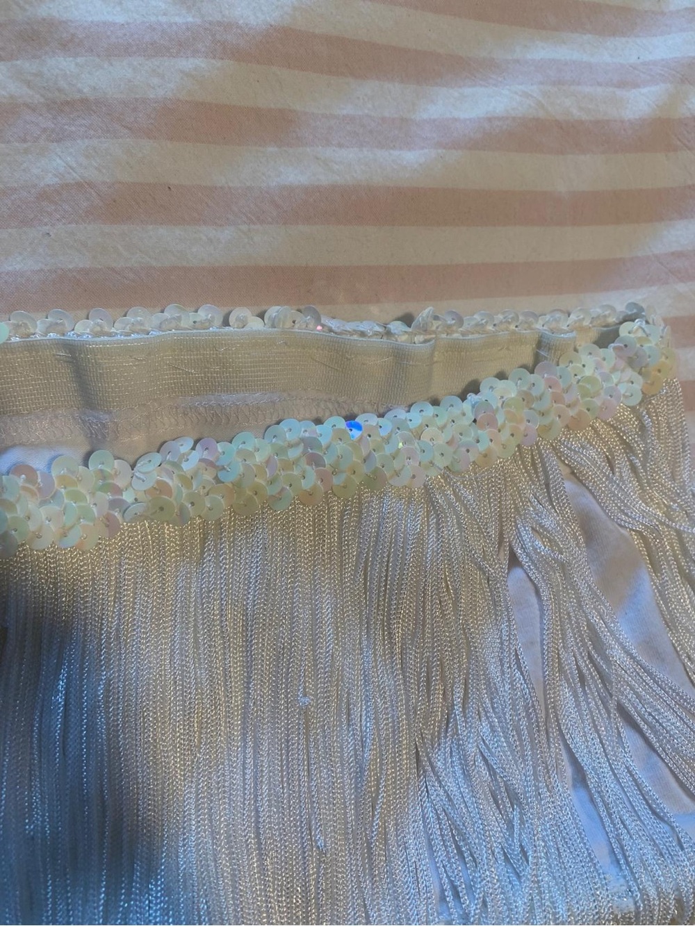 Iridescent White Fringe Skirt with Sequin Trim